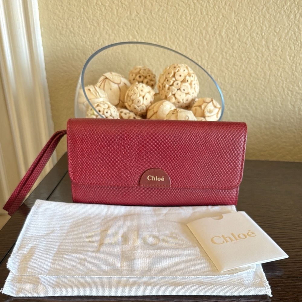 Chloe Textured Red Leather Wallet